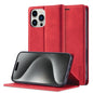 Pour iPhone 16 Pro Max LC.IMEEKE Coque de téléphone en cuir microfibre à fort magnétisme (Rouge)