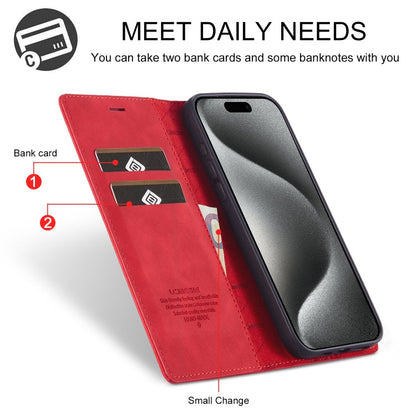 Pour iPhone 16 Pro Max LC.IMEEKE Coque de téléphone en cuir microfibre à fort magnétisme (Rouge)