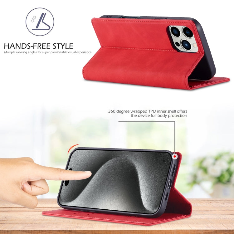 Pour iPhone 16 Pro Max LC.IMEEKE Coque de téléphone en cuir microfibre à fort magnétisme (Rouge)