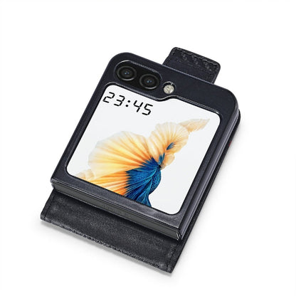 For Samsung Galaxy Z Flip6 / Flip7 FE LC.IMEEKE Carbon Fiber Leather Phone Case(Horizontal Black)