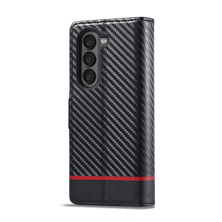 For Samsung Galaxy Z Fold6 5G LC.IMEEKE Carbon Fiber Leather Phone Case(Horizontal Black)