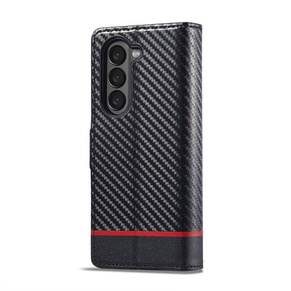 For Samsung Galaxy Z Fold6 5G LC.IMEEKE Carbon Fiber Leather Phone Case(Horizontal Black)