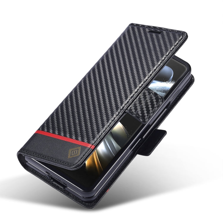 For Samsung Galaxy Z Fold6 5G LC.IMEEKE Carbon Fiber Leather Phone Case(Horizontal Black)
