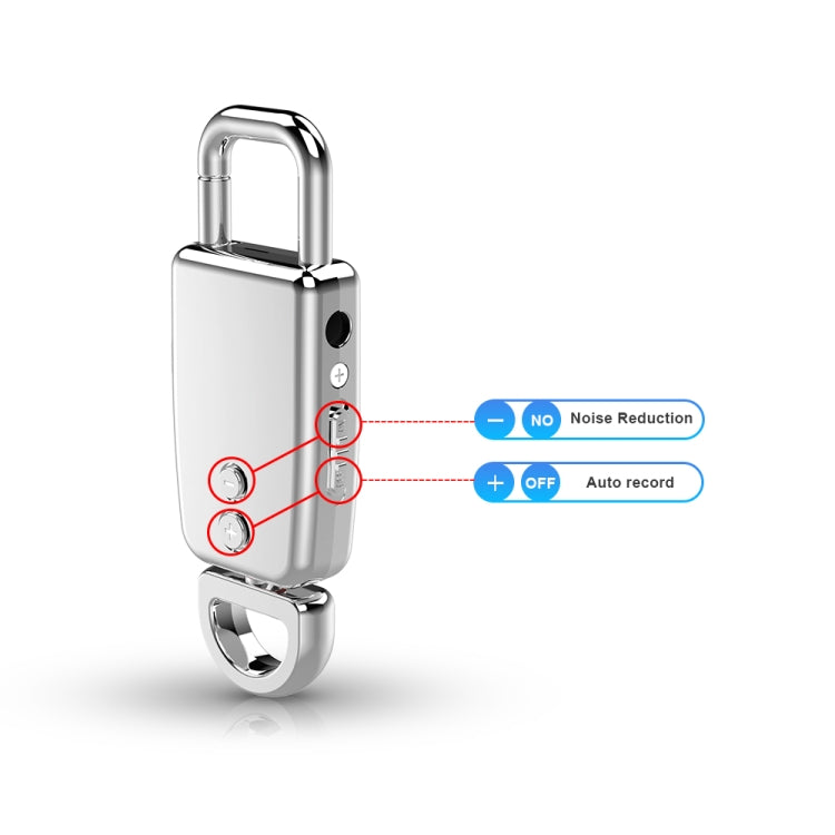 JNN S20 Zinc Alloy Keychain Voice Recorder, Memory:32GB(Silver)