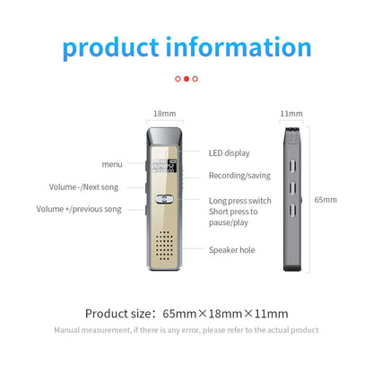 JNN Q7 Mini Portable Voice Recorder with OLED Screen, Memory:4GB(Grey+Gold)