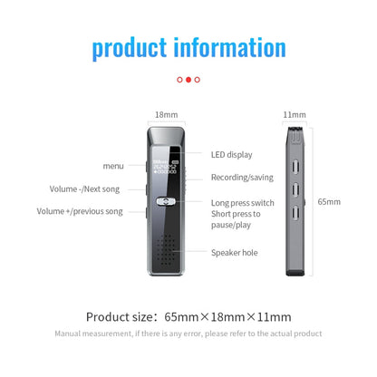 JNN Q7 Mini Portable Voice Recorder with OLED Screen, Memory:8GB(Metal Gray)