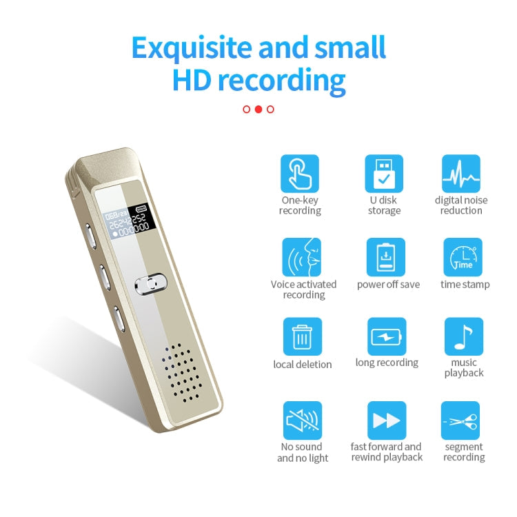 Mini enregistreur vocal portable JNN Q7 avec écran OLED, Mémoire : 16 Go (Doré)