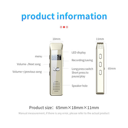 Mini enregistreur vocal portable JNN Q7 avec écran OLED, Mémoire : 16 Go (Doré)