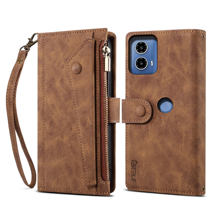 Pour Motorola Moto G34 ESEBLE Étui de téléphone en cuir givré rétro RFID (marron)