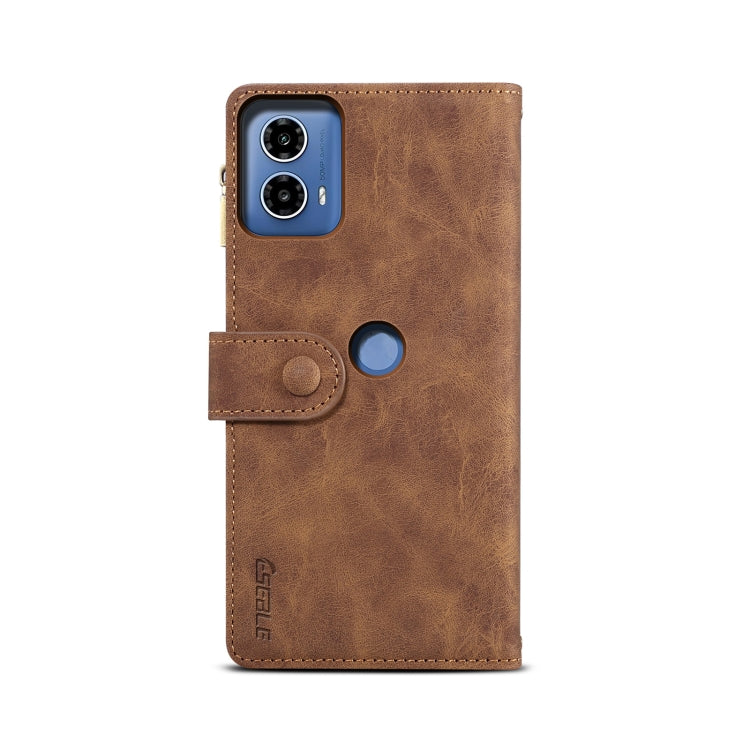 Pour Motorola Moto G34 ESEBLE Étui de téléphone en cuir givré rétro RFID (marron)