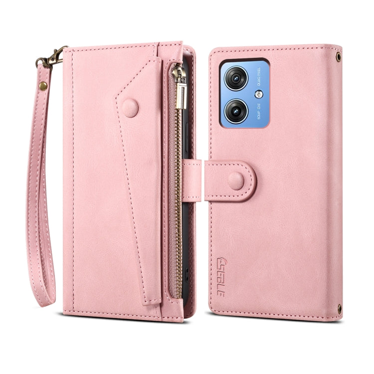 For Motorola Moto G54 5G Global ESEBLE Retro Frosted RFID Leather Phone Case(Rose Gold)