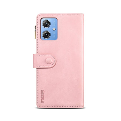 Pour Motorola Moto G64 5G Global ESEBLE Housse de téléphone en cuir givré rétro RFID (Or rose)