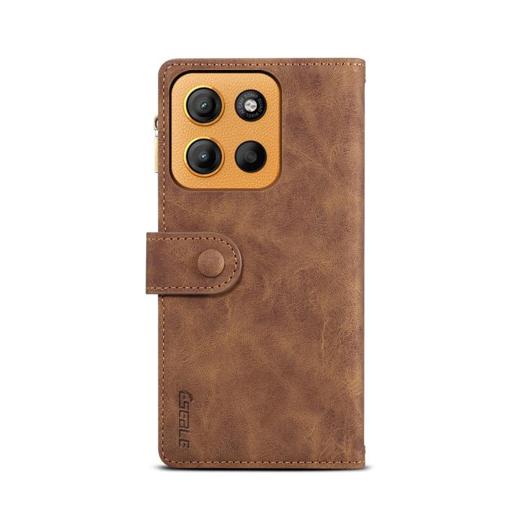 Pour Motorola Moto G15 ESEBLE Étui de téléphone rétro en cuir givré avec protection RFID (marron)