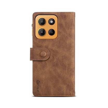Pour Motorola Moto G15 ESEBLE Étui de téléphone rétro en cuir givré avec protection RFID (marron)