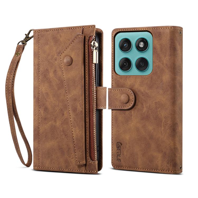 Pour étui de téléphone en cuir givré rétro RFID ESEBLE Motorola Edge 60 Pro (marron)