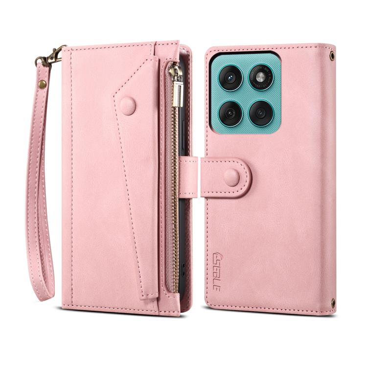 Pour Motorola Edge 60 ESEBLE Étui de téléphone en cuir dépoli rétro RFID (Or rose)