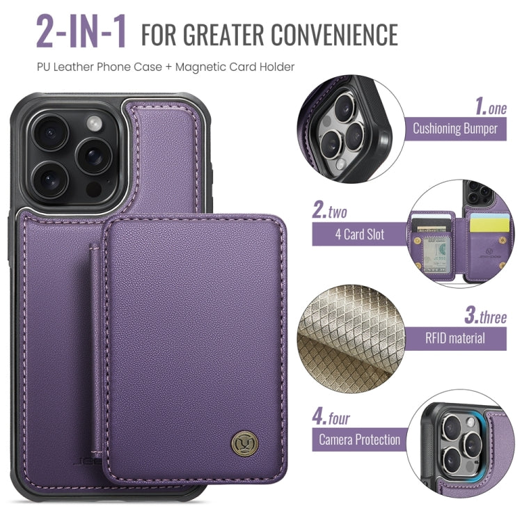 For iPhone 15 Pro Max JEEHOOD J05 Business Magnetic Style RFID Leather Phone Case(Purple)