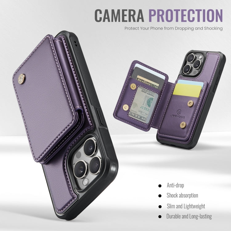 For iPhone 15 Pro Max JEEHOOD J05 Business Magnetic Style RFID Leather Phone Case(Purple)