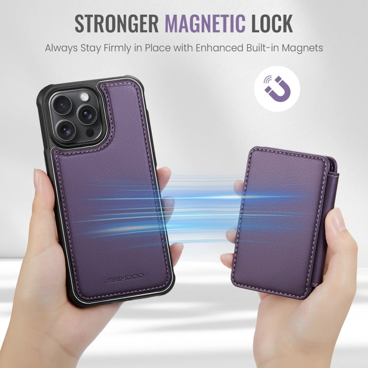For iPhone 15 Pro Max JEEHOOD J05 Business Magnetic Style RFID Leather Phone Case(Purple)