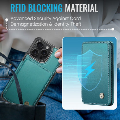 For iPhone 15 Pro Max JEEHOOD J05 Business Magnetic Style RFID Leather Phone Case(Blue Green)