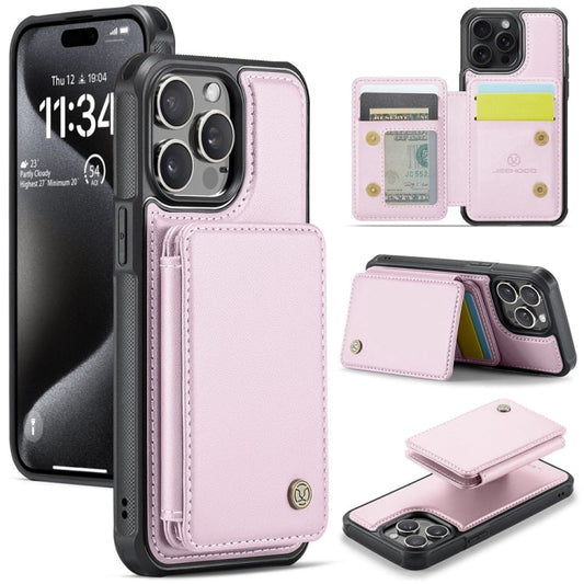 For iPhone 15 Pro Max JEEHOOD J05 Business Magnetic Style RFID Leather Phone Case(Pink)