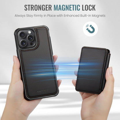 Pour iPhone 15 Pro, étui de téléphone en cuir JEEHOOD J05 de style professionnel avec RFID et aimant (noir)