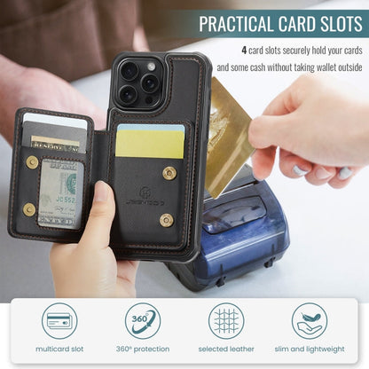 Pour iPhone 15 Pro, étui de téléphone en cuir JEEHOOD J05 de style professionnel avec RFID et aimant (noir)