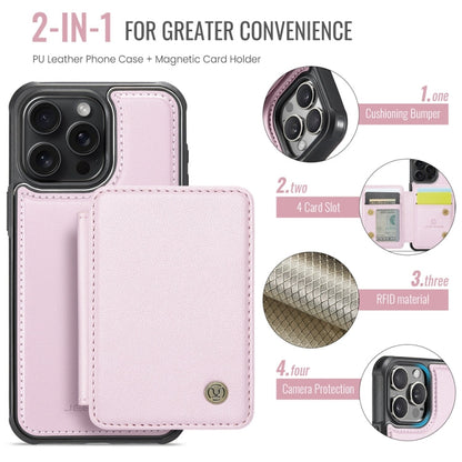 For iPhone 15 Plus JEEHOOD J05 Business Magnetic Style RFID Leather Phone Case(Pink)