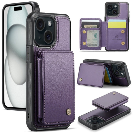 Pour iPhone 15 JEEHOOD J05 Étui de téléphone en cuir RFID style professionnel magnétique (Violet)