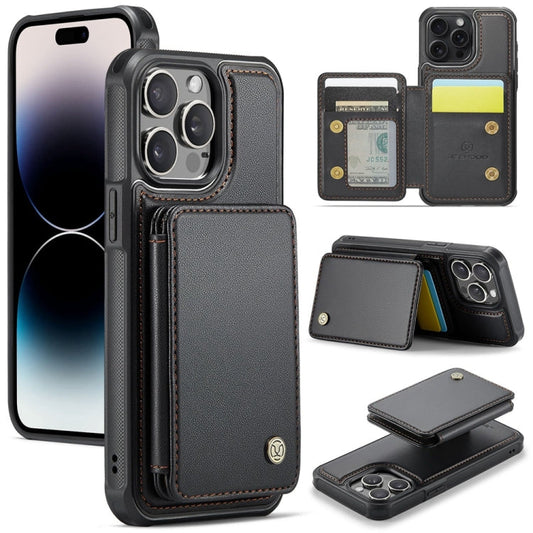 Pour iPhone 14 Pro Max Étui de téléphone en cuir JEEHOOD J05 Business Style Magnétique RFID (Noir)