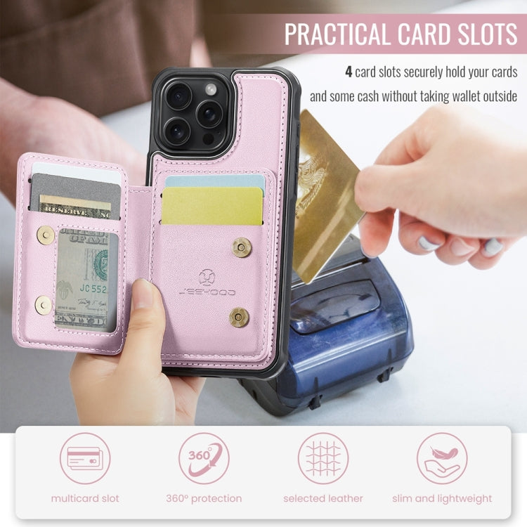 For iPhone 14 Pro Max JEEHOOD J05 Business Magnetic Style RFID Leather Phone Case(Pink)