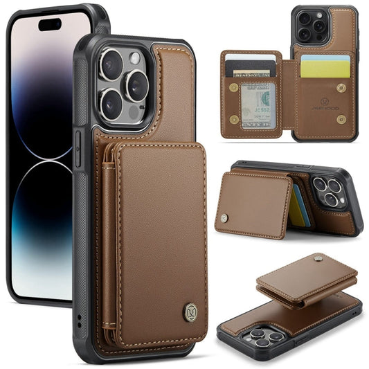Pour iPhone 14 Pro Max Étui de téléphone en cuir JEEHOOD J05 Business magnétique de style RFID (marron)