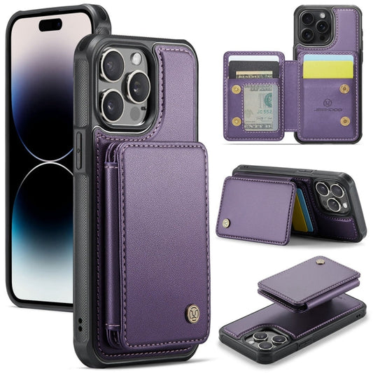 Pour iPhone 14 Pro Coque de Téléphone en Cuir JEEHOOD J05 Business Style Magnétique RFID (Violet)