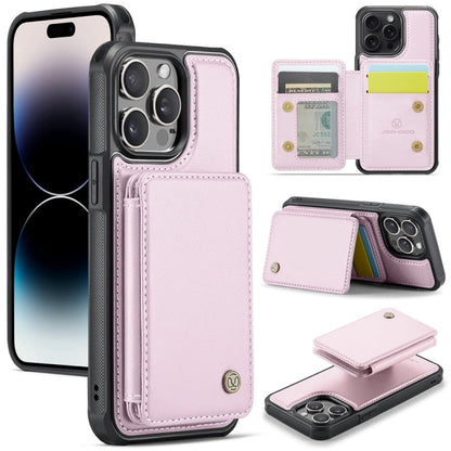 Pour iPhone 14 Pro JEEHOOD J05 Étui de téléphone en cuir RFID de style professionnel magnétique (Rose)