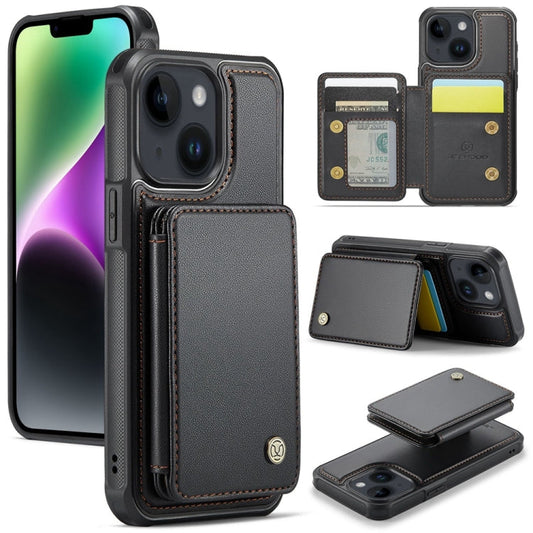 Pour iPhone 14 Étui de téléphone en cuir RFID de style professionnel JEEHOOD J05 (noir)