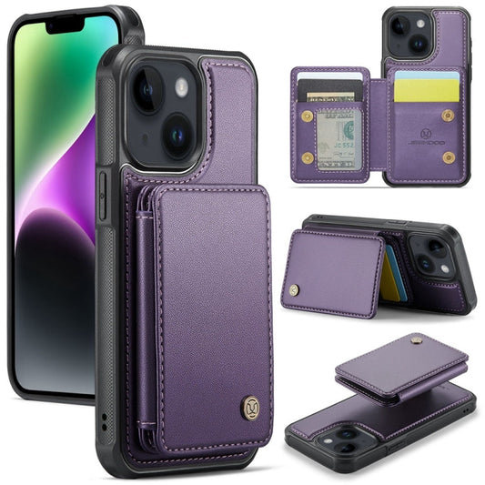 Pour iPhone 14 Étui de téléphone en cuir RFID de style professionnel JEEHOOD J05 (violet)