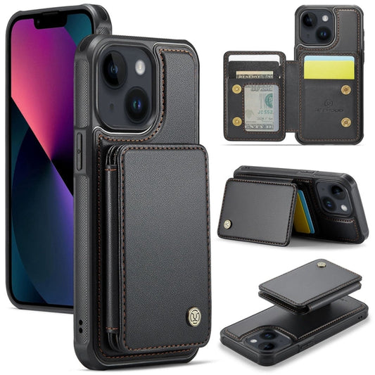 Pour iPhone 13 JEEHOOD J05 Étui de téléphone en cuir RFID de style professionnel magnétique (noir)