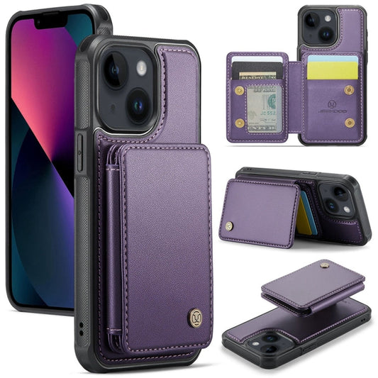 Pour iPhone 13 JEEHOOD J05 Étui de téléphone en cuir RFID de style professionnel magnétique (Violet)