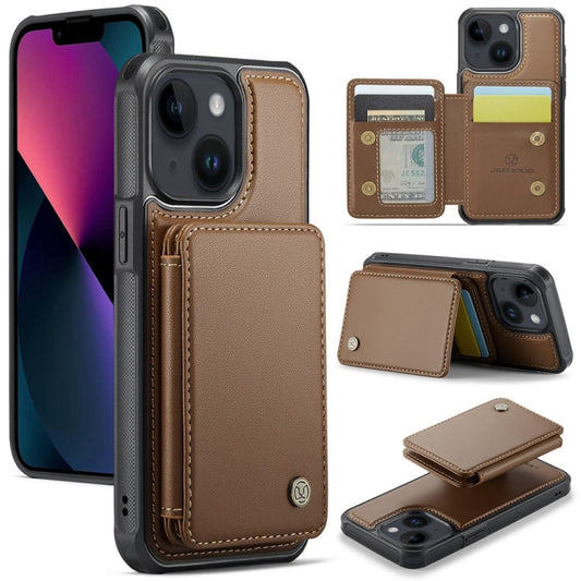 Pour iPhone 13, étui portefeuille en cuir JEEHOOD J05 avec protection RFID et fermeture magnétique (marron)