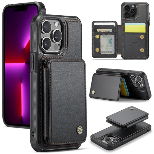 Pour iPhone 13 Pro JEEHOOD J05 Housse de téléphone en cuir RFID style professionnel magnétique (noir)