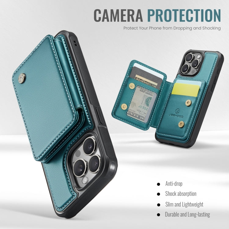 For iPhone 13 Pro JEEHOOD J05 Business Magnetic Style RFID Leather Phone Case(Blue Green)