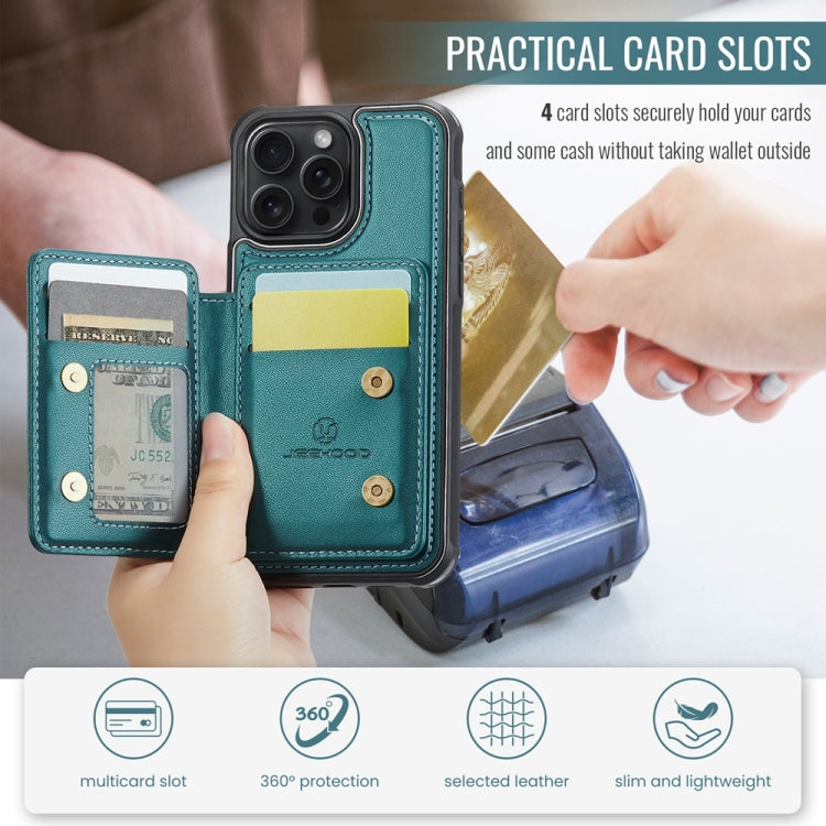 For iPhone 13 Pro JEEHOOD J05 Business Magnetic Style RFID Leather Phone Case(Blue Green)