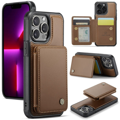 For iPhone 13 Pro Max JEEHOOD J05 Business Magnetic Style RFID Leather Phone Case(Brown)
