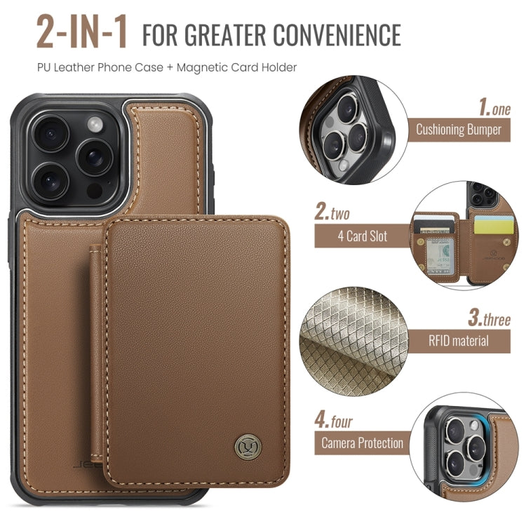 For iPhone 13 Pro Max JEEHOOD J05 Business Magnetic Style RFID Leather Phone Case(Brown)