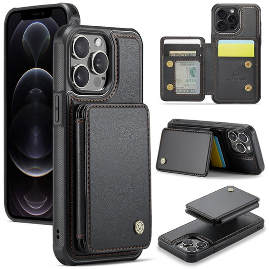 Pour iPhone 12 Pro Max JEEHOOD J05 Étui de téléphone en cuir RFID style professionnel magnétique (Noir)