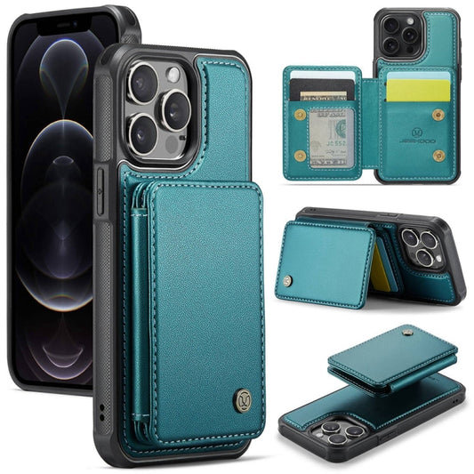 Pour iPhone 12 Pro Max JEEHOOD J05 Étui de Téléphone en Cuir RFID Style Magnétique Business (Bleu Vert)