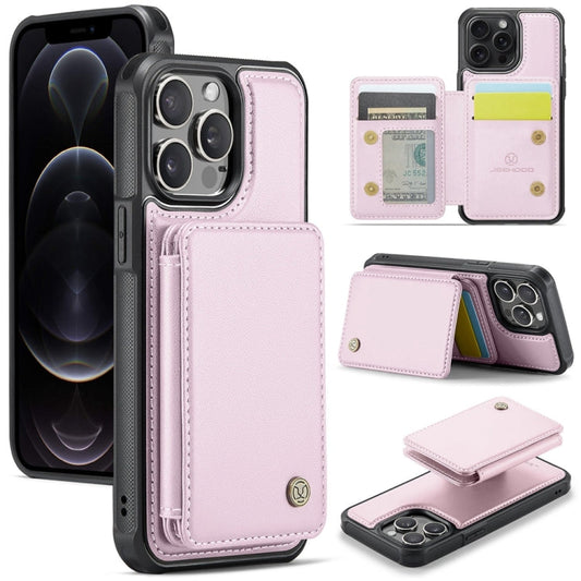 Pour iPhone 12 Pro Max JEEHOOD J05 Étui de téléphone en cuir RFID style professionnel magnétique (rose)