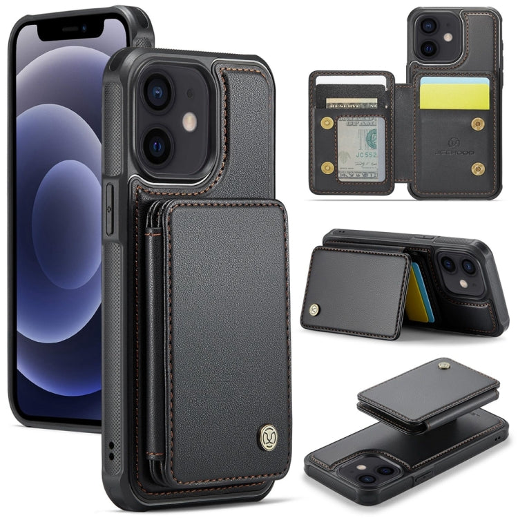 For iPhone 12 / 12 Pro JEEHOOD J05 Business Magnetic Style RFID Leather Phone Case(Black)