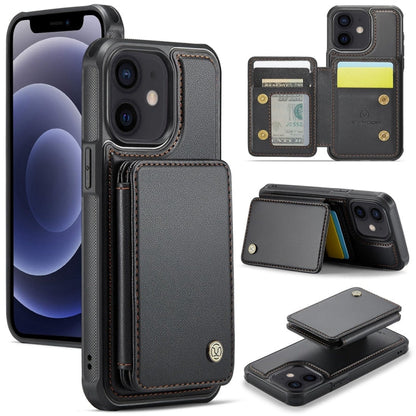 For iPhone 12 / 12 Pro JEEHOOD J05 Business Magnetic Style RFID Leather Phone Case(Black)
