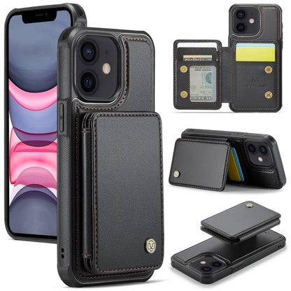 For iPhone 11 JEEHOOD J05 Business Magnetic Style RFID Leather Phone Case(Black)